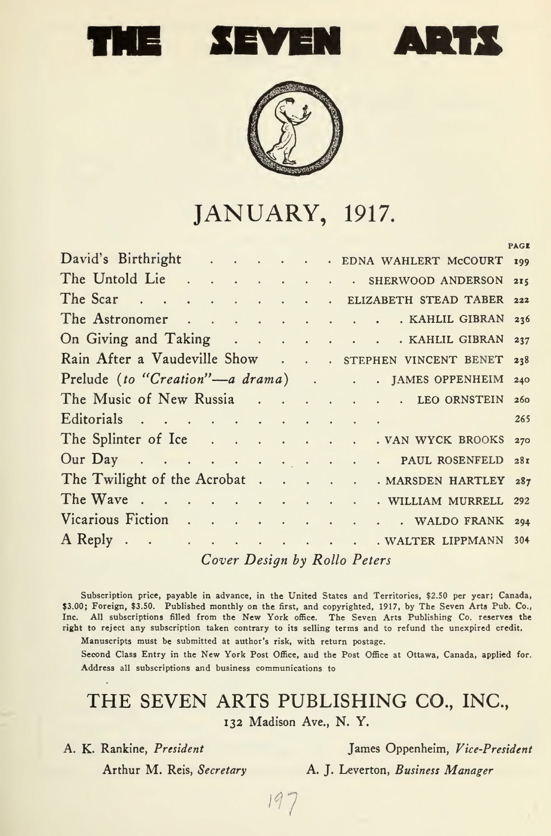 The Astronomer (From the Drama, "The Madman"), On Giving and Taking (From the Drama, "The Madman"), The Seven Arts, January, 1917